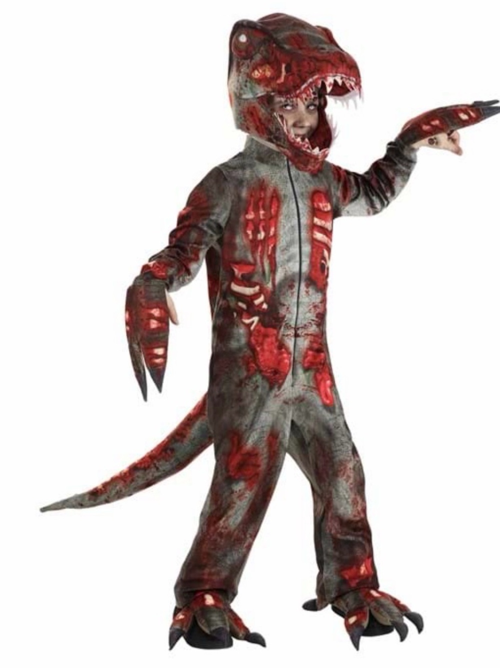 Kids Zombie Dinosaur Costume - Red and Gray